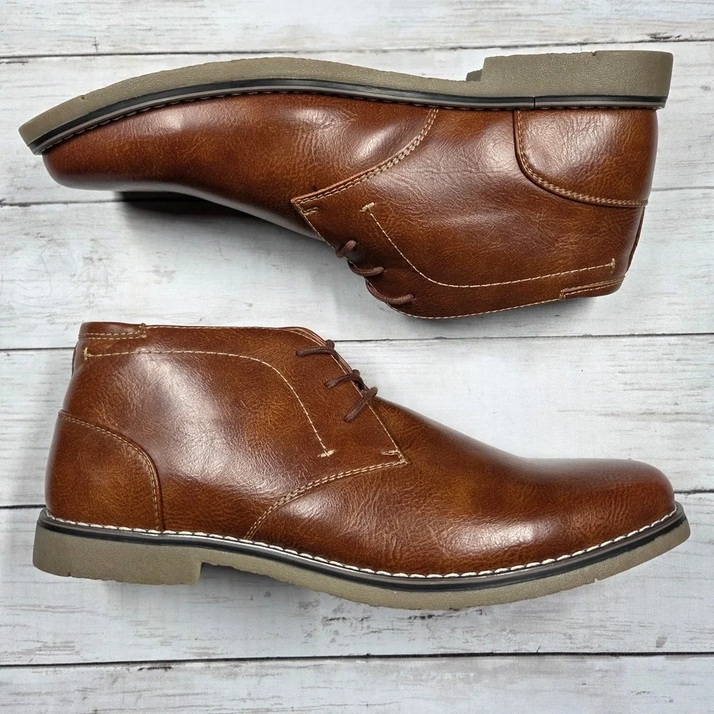 Steve Madden P-SYMIN Chukka Boots Mens 12M Brown Faux Leather Lace Up Ortholite